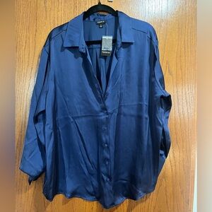 Torrid Navy Satin Button Down Blouse NWT!!